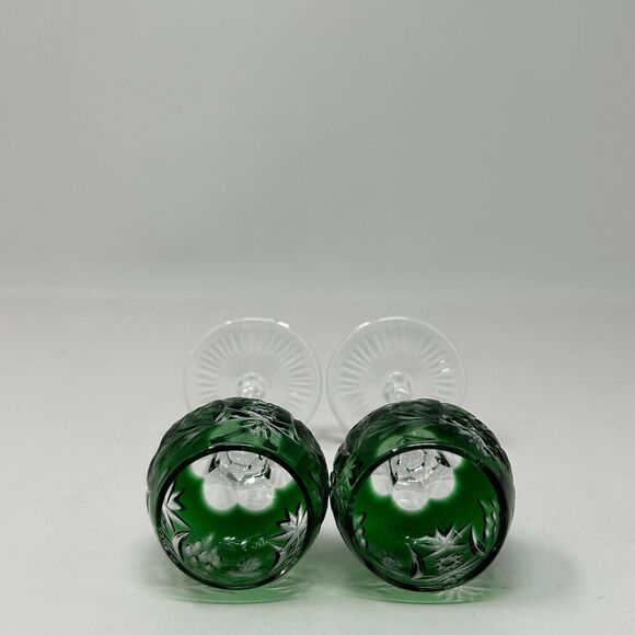Nachtmann Traube Emerald Green Cordial 4.75” Cut To Clear Crystal Glass Set 2 - Picture 12 of 16